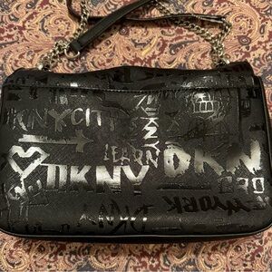 DKNY Black Shoulder Bag with Silver Chain